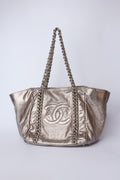 CHANEL METALLIC SILVER LUX LIGNE CHAIN TOTE