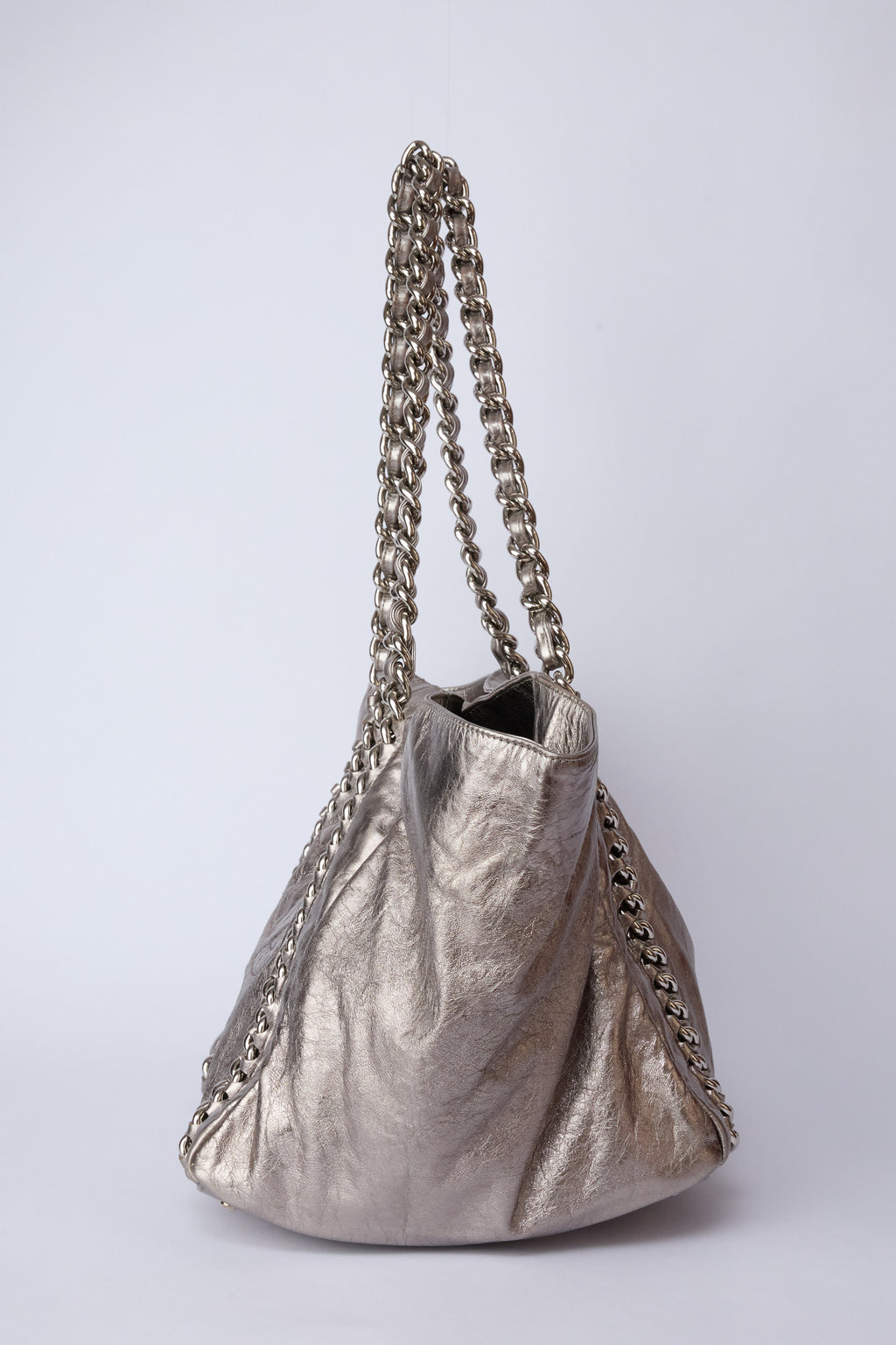 CHANEL METALLIC SILVER LUX LIGNE CHAIN TOTE