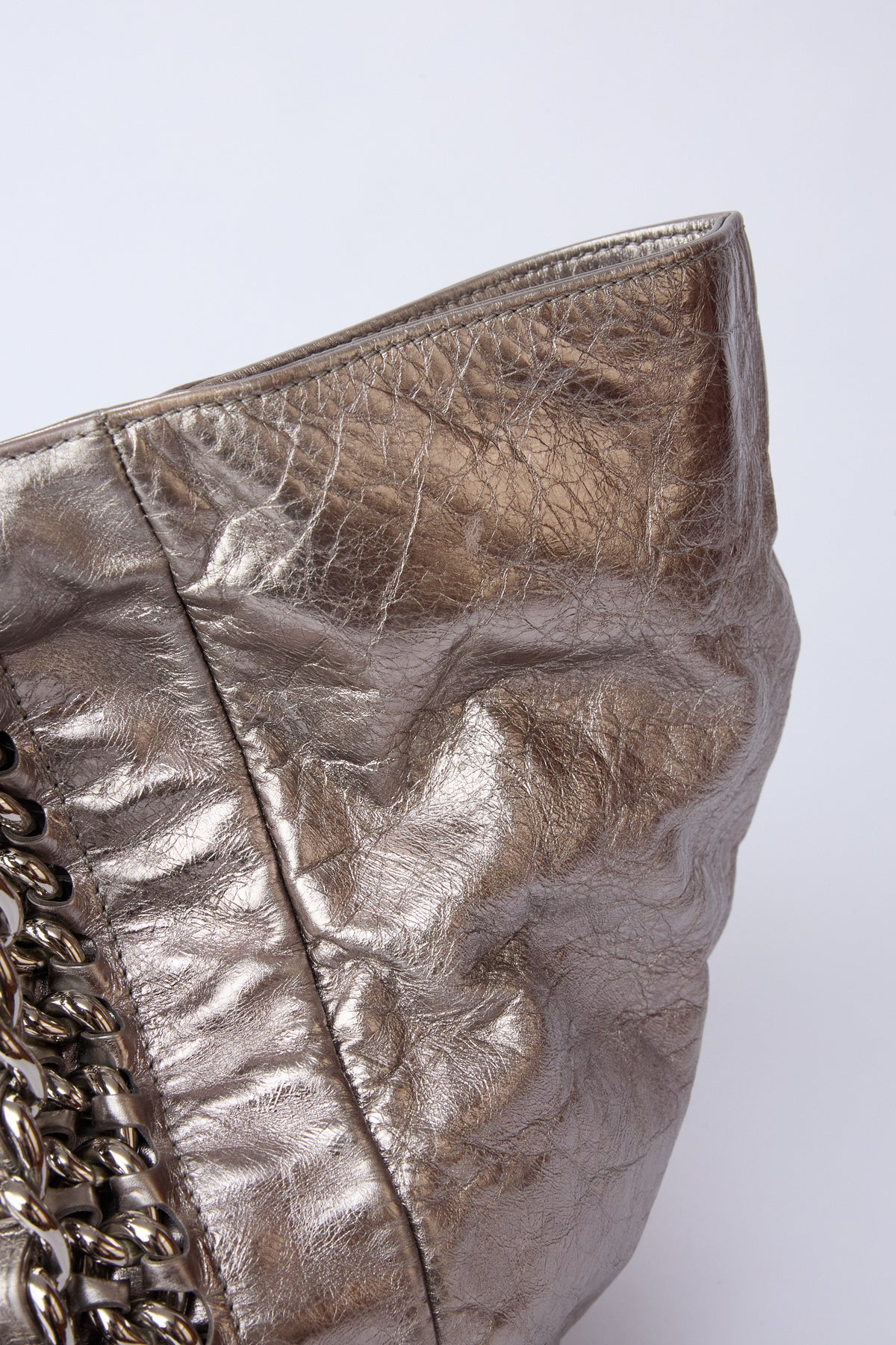 CHANEL METALLIC SILVER LUX LIGNE CHAIN TOTE