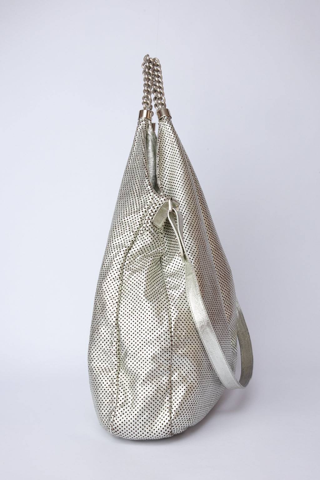 CHANEL METALLIC SILVER PERFORATED RODEO DRIVE XL TOTE