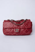 CHANEL RED STICH GLAZED MEDIUM FLAP