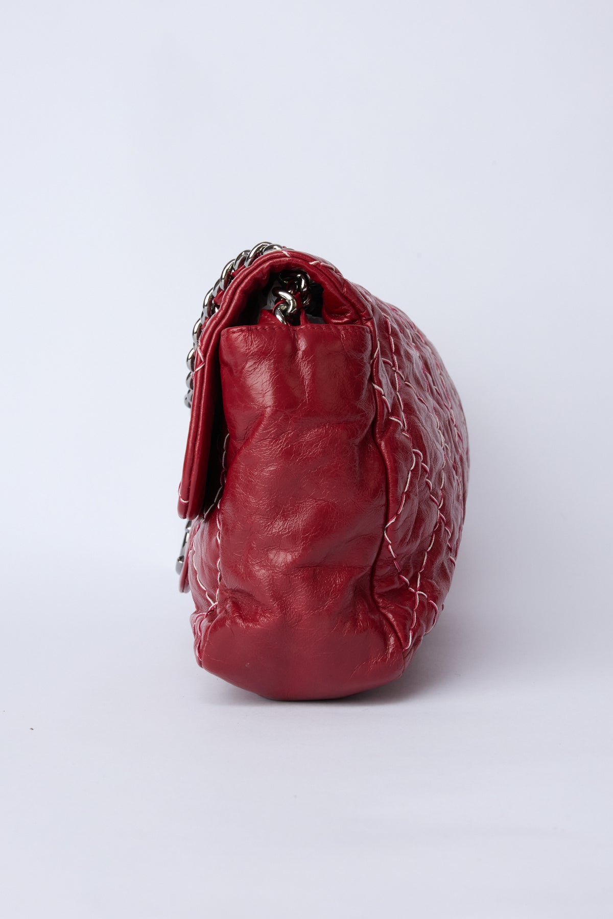 CHANEL RED STICH GLAZED MEDIUM FLAP