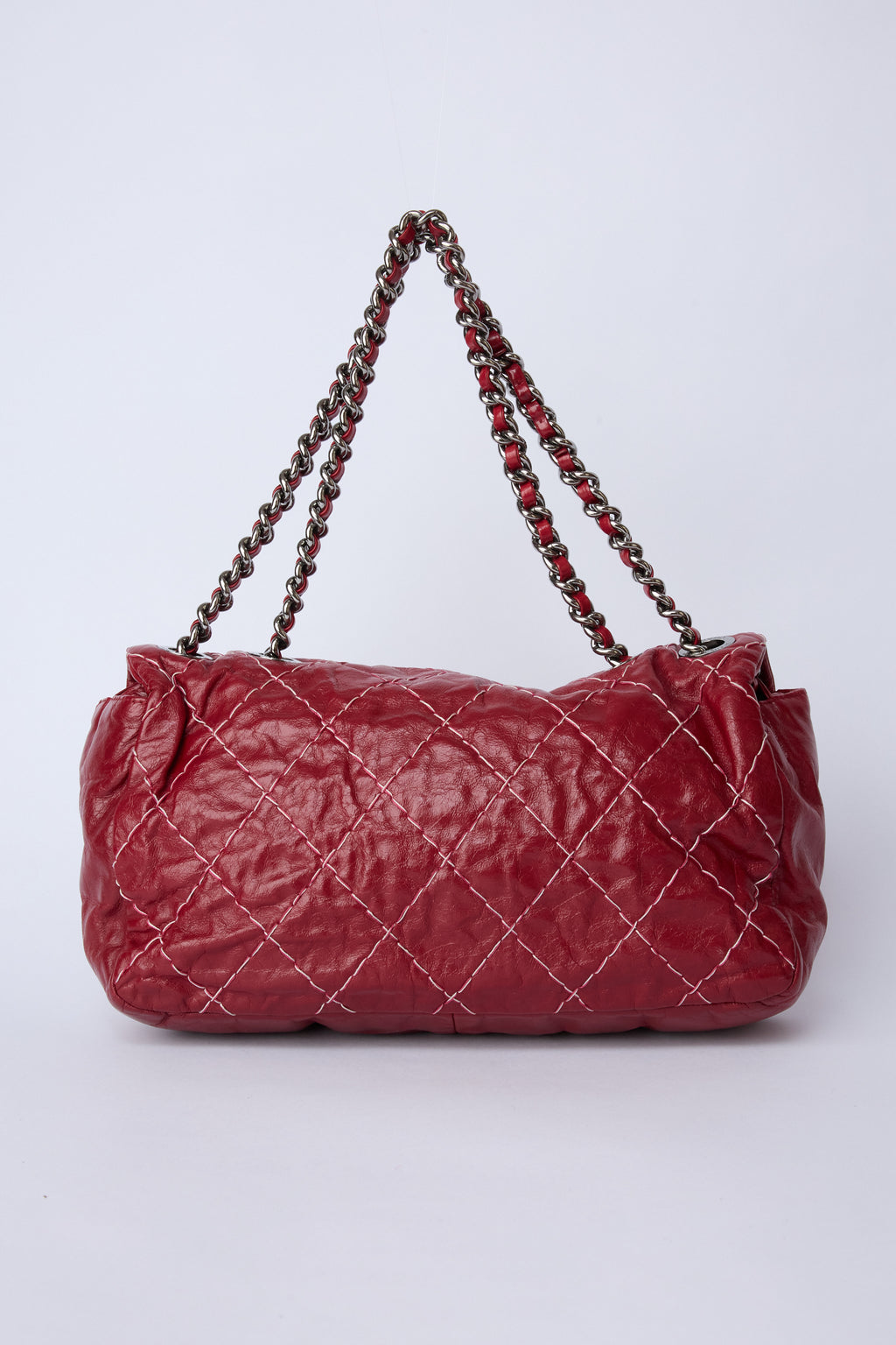 CHANEL RED STICH GLAZED MEDIUM FLAP
