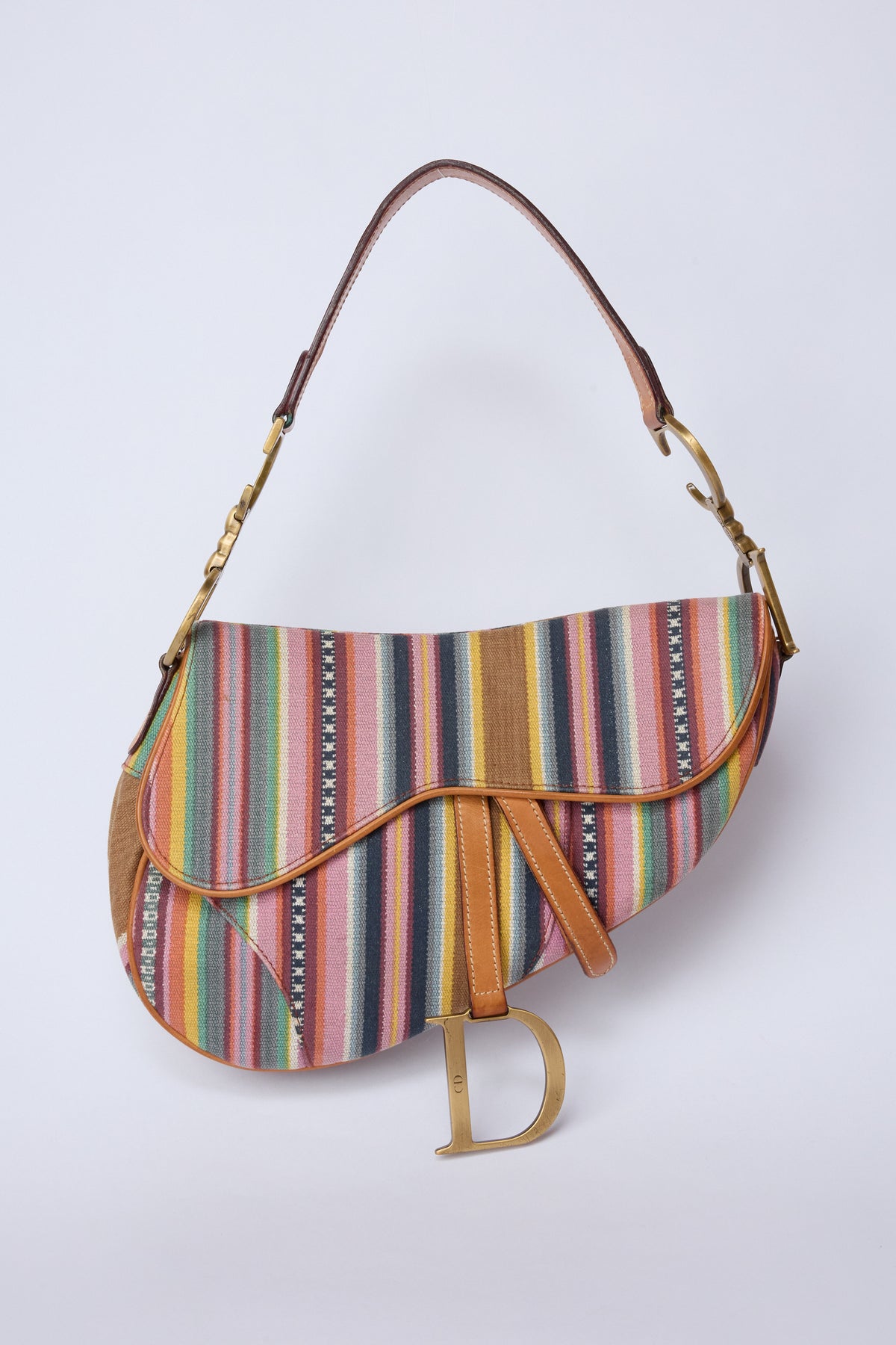 RARE DIOR MUTLICOLOR STRIPED SADDLE