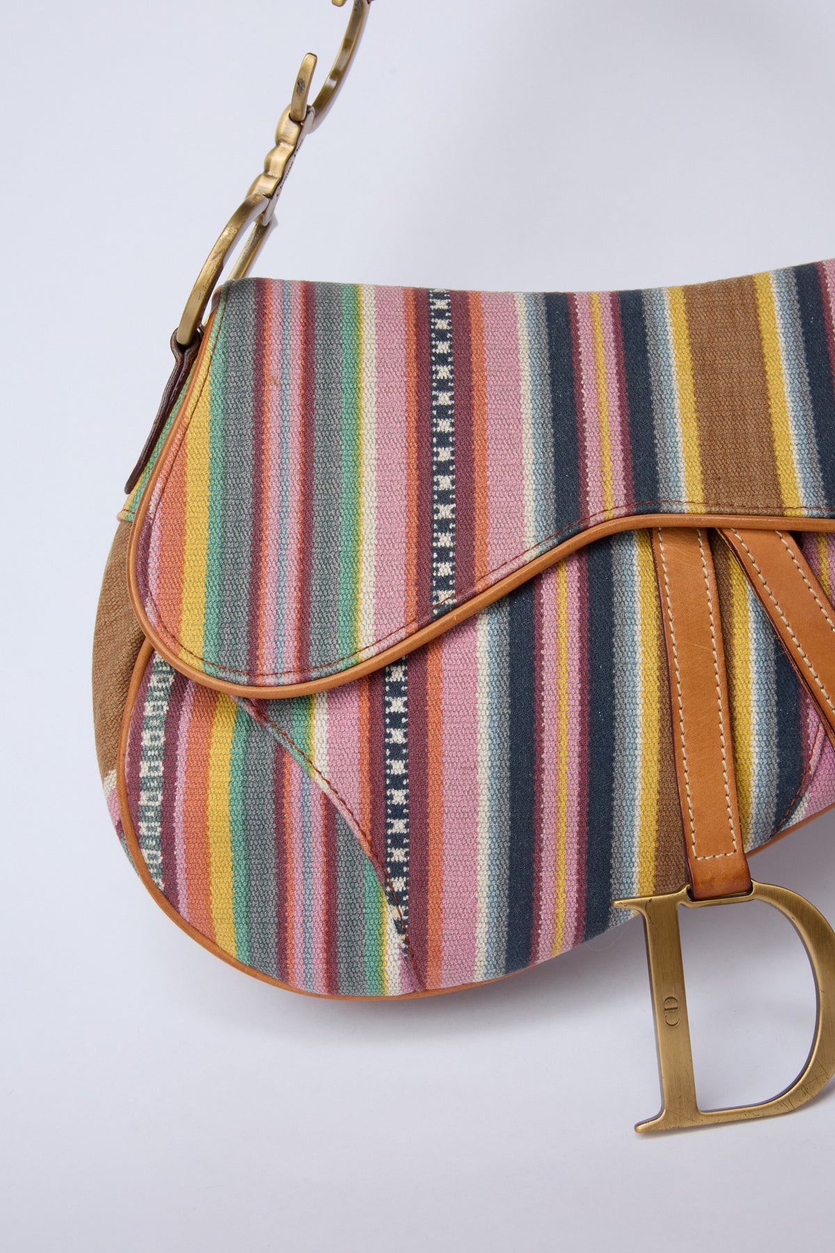 RARE DIOR MUTLICOLOR STRIPED SADDLE