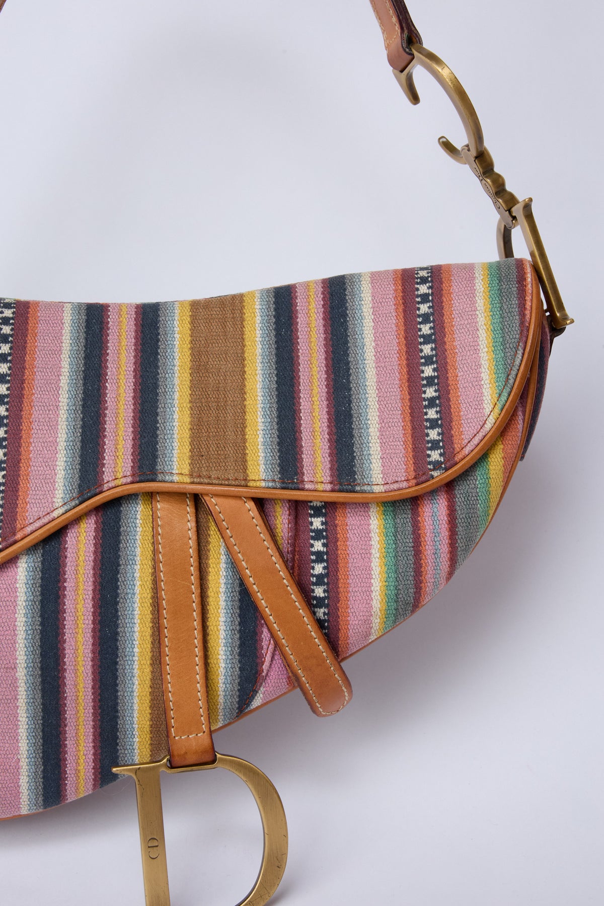 RARE DIOR MUTLICOLOR STRIPED SADDLE