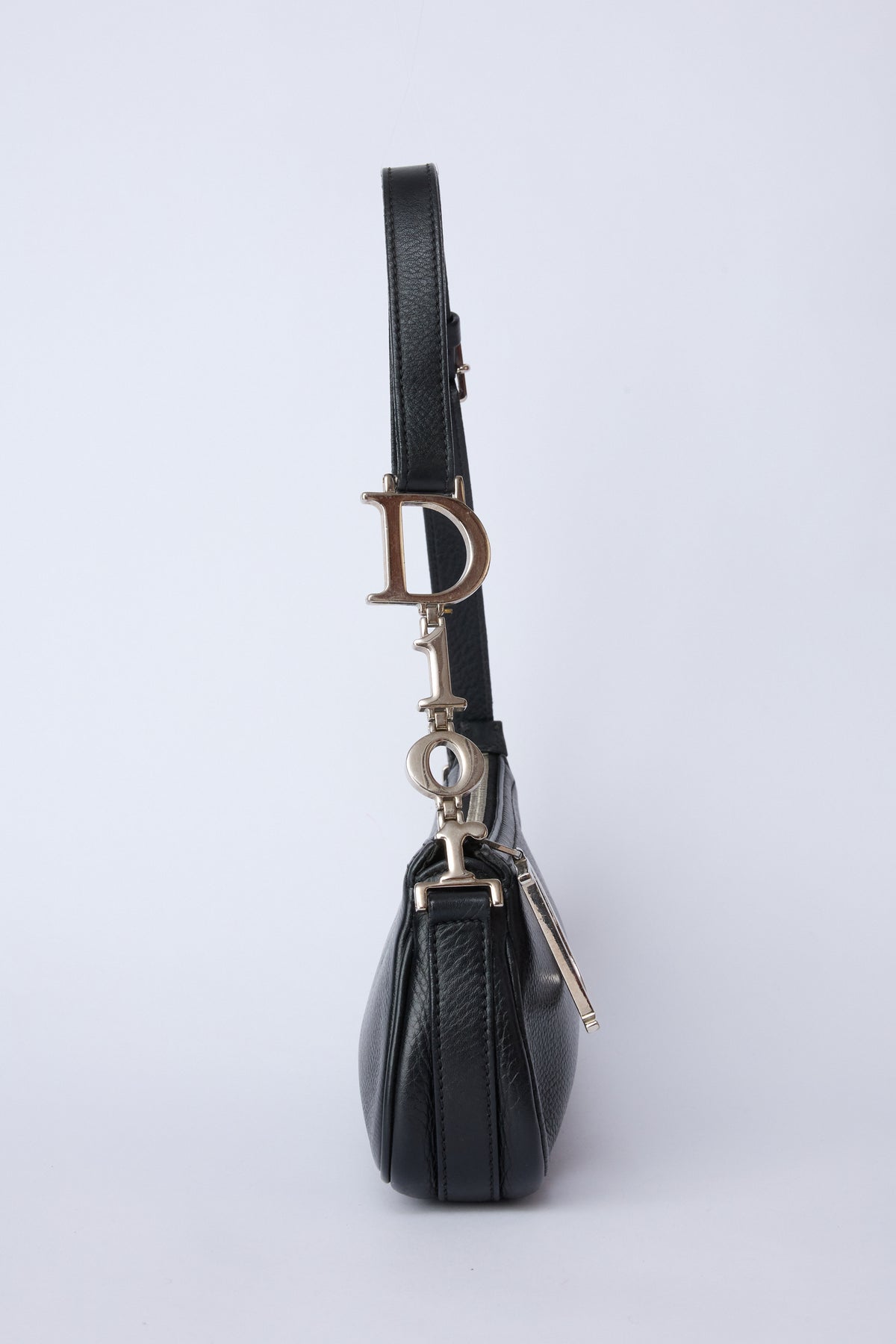 DIOR DIORISSIMO BLACK SPELLOUT CHARM POCHETTE