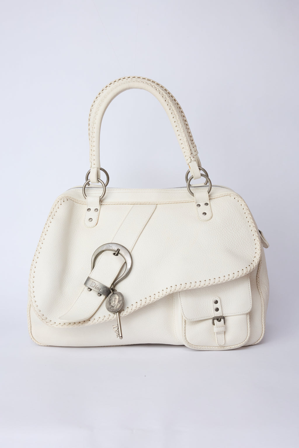 DIOR WHITE WHIPSTITCH XL GAUCHO SADDLE