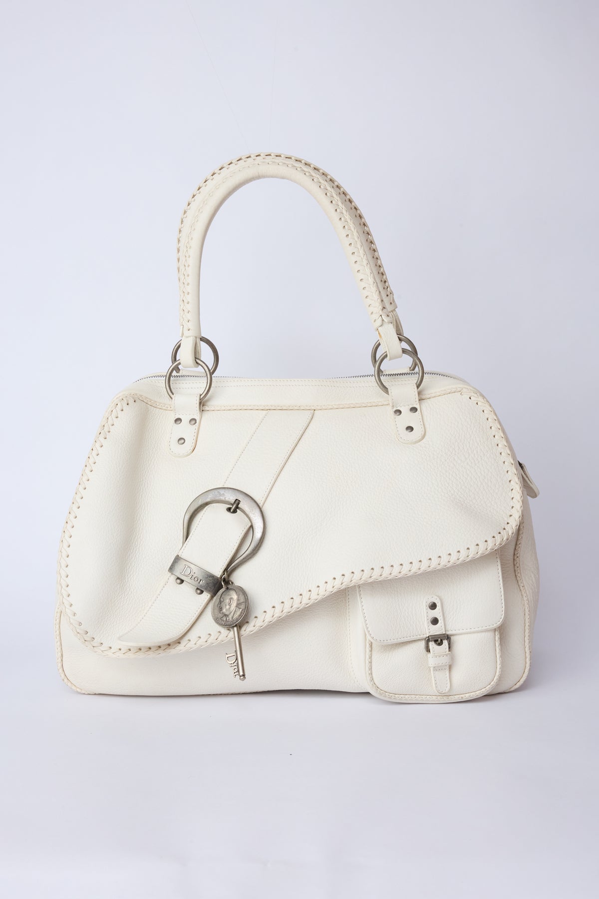 DIOR WHITE WHIPSTITCH XL GAUCHO SADDLE