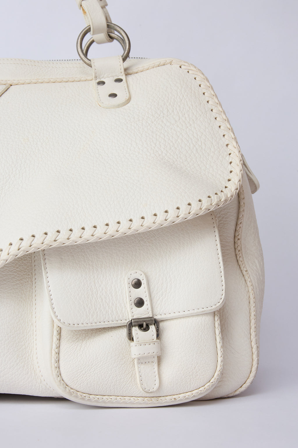 DIOR WHITE WHIPSTITCH XL GAUCHO SADDLE