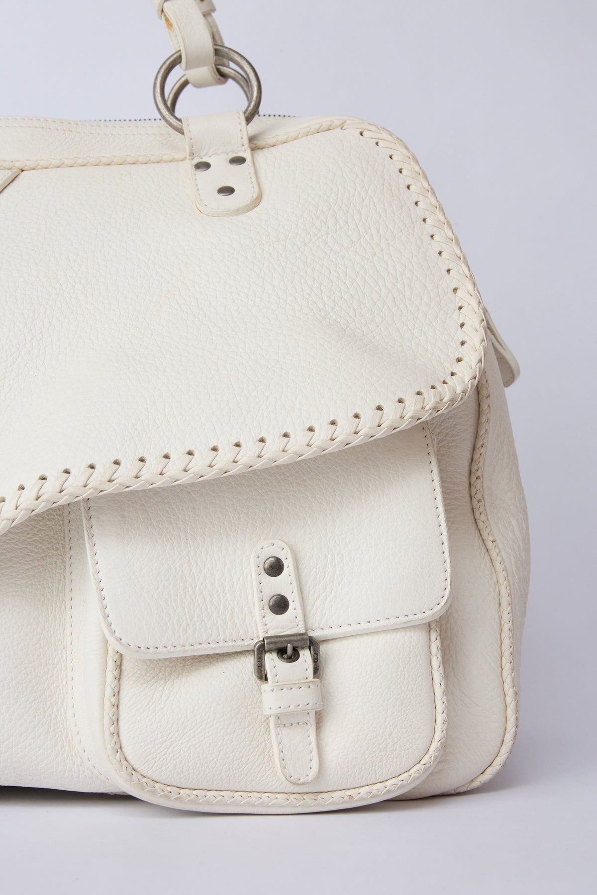 DIOR WHITE WHIPSTITCH XL GAUCHO SADDLE