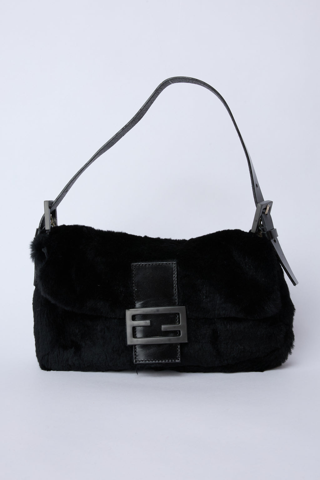 FENDI BLACK FUR BAGUETTE