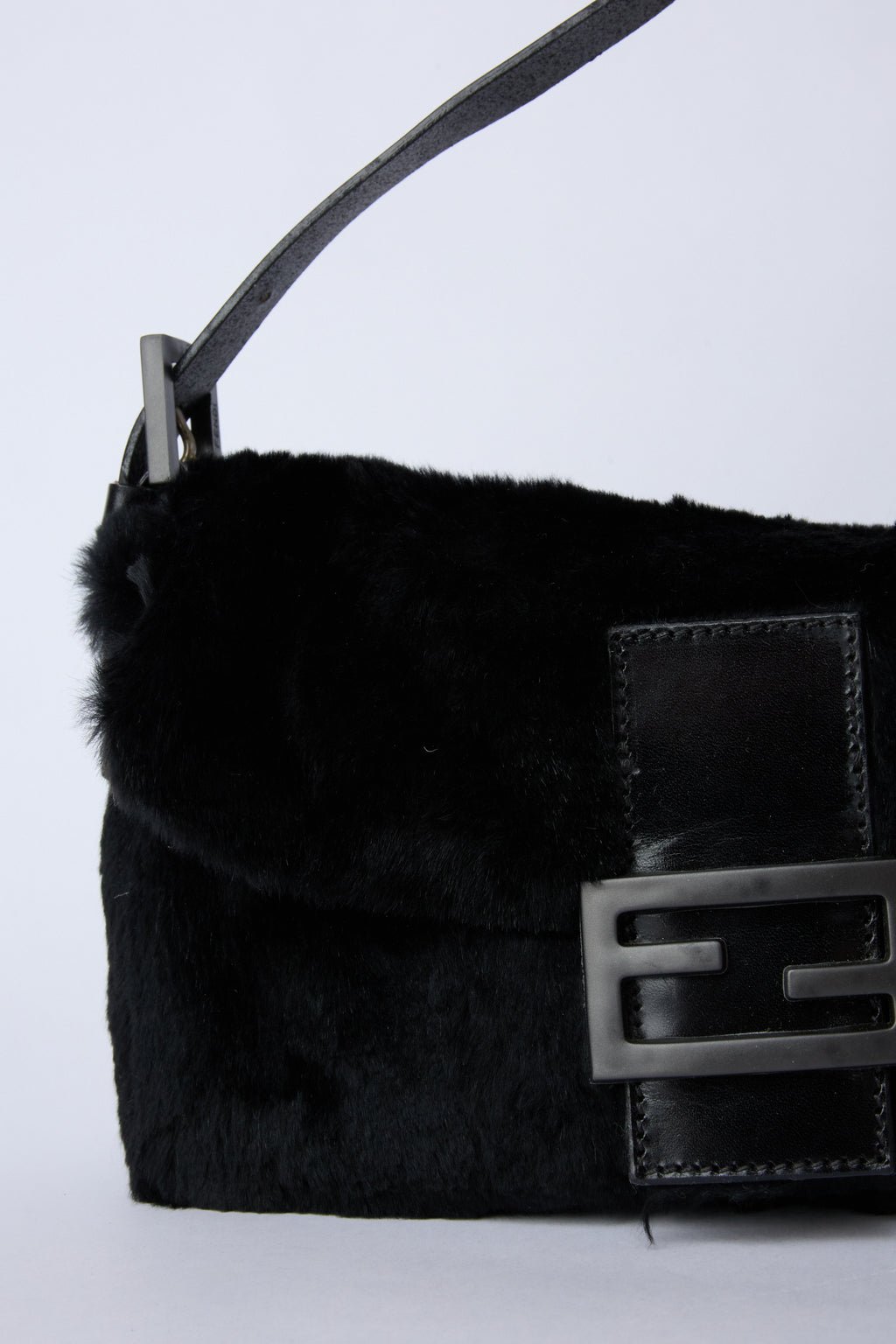 FENDI BLACK FUR BAGUETTE