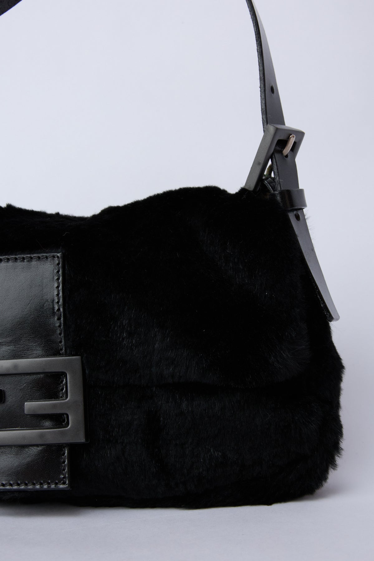 FENDI BLACK FUR BAGUETTE