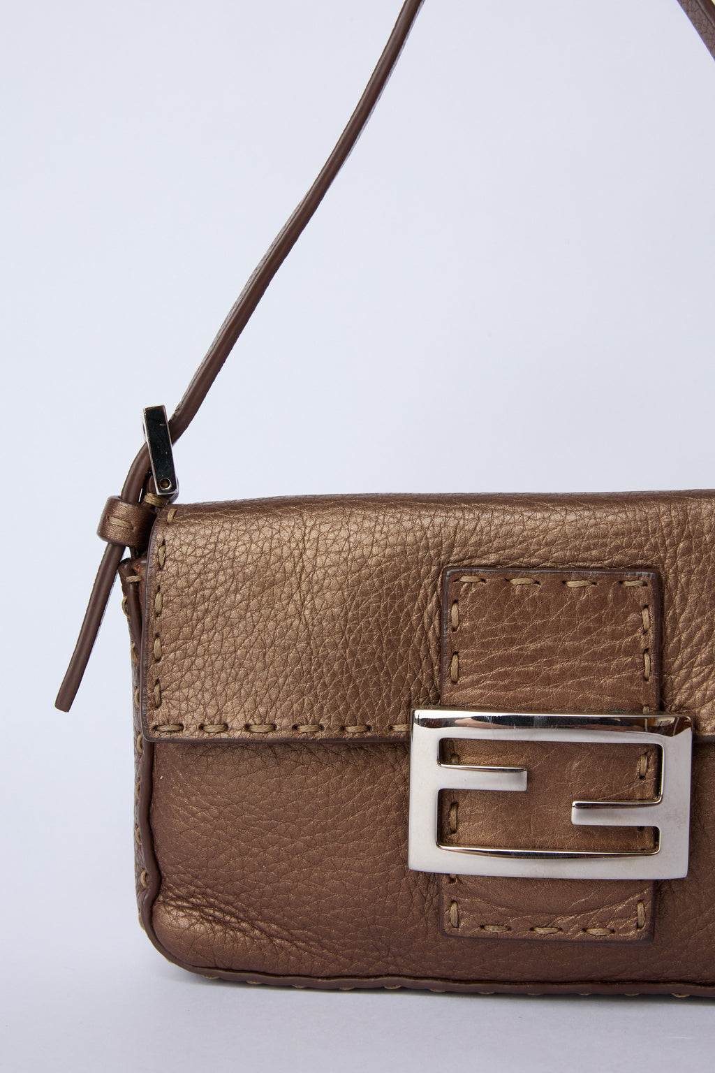 FENDI MINI SELLERIA SHIMMERY BROWN BAGUETTE