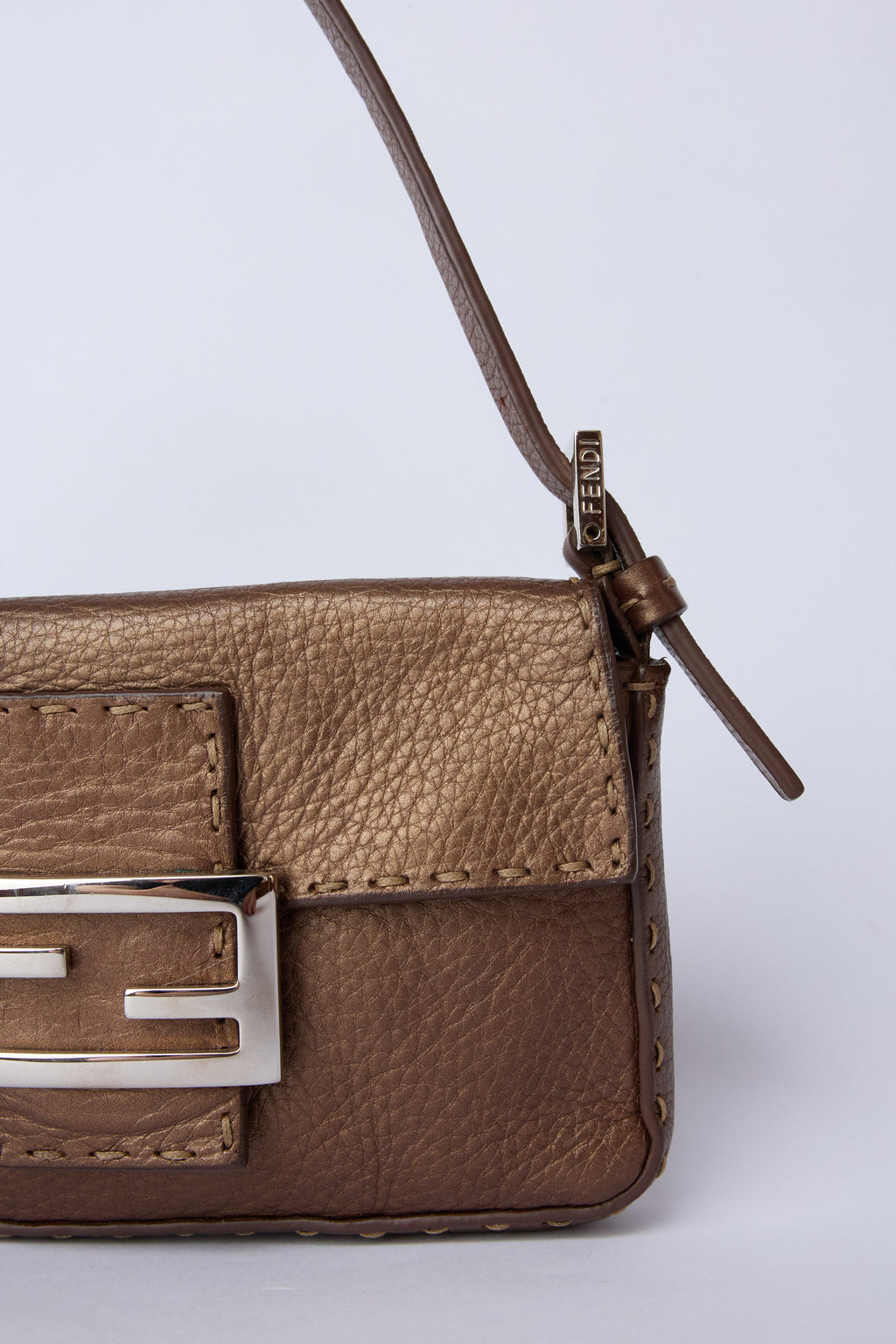 FENDI MINI SELLERIA SHIMMERY BROWN BAGUETTE
