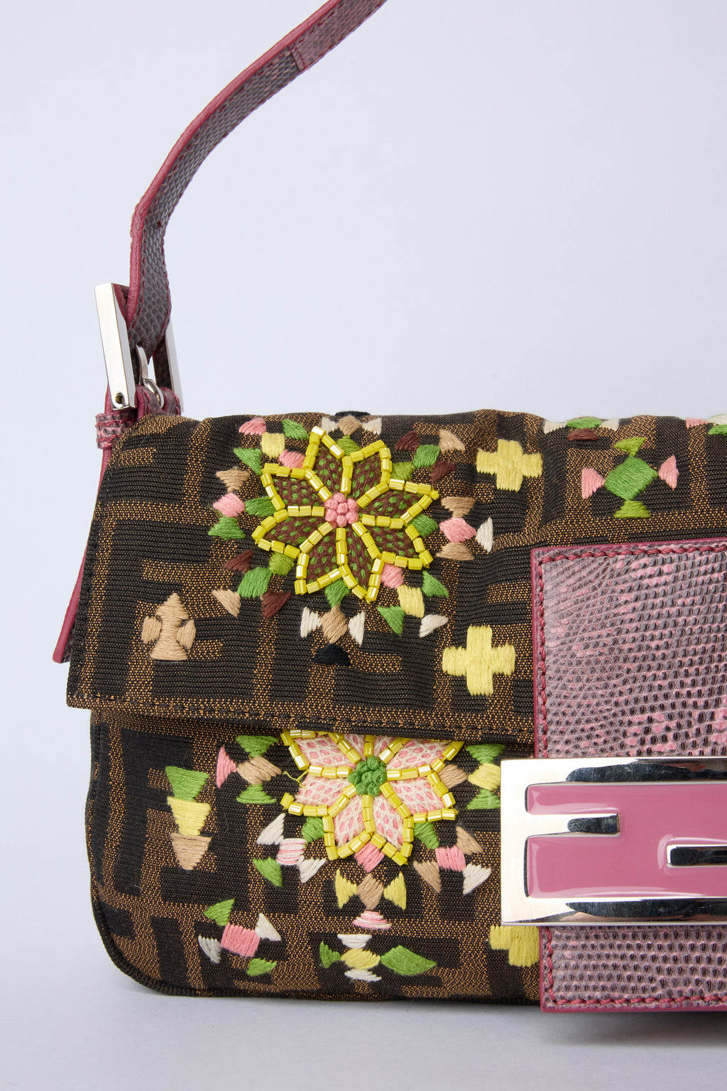 FENDI EMBELLISHED ZUCCA BAGUETTE