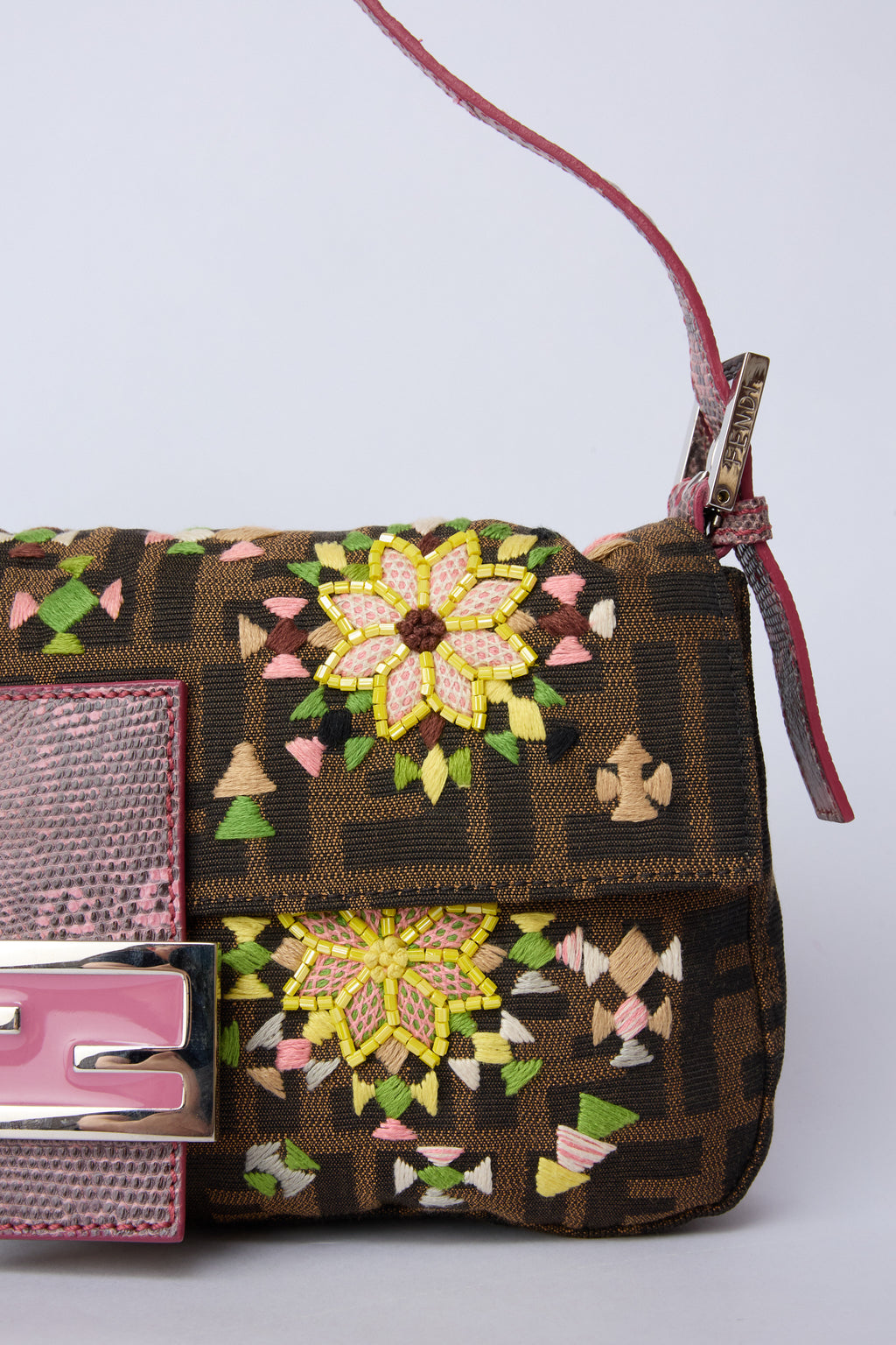FENDI EMBELLISHED ZUCCA BAGUETTE