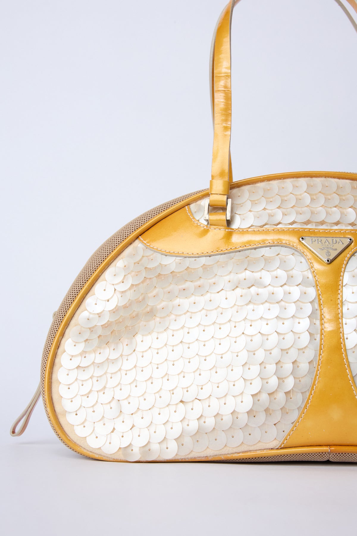 PRADA PEARLESCENT SEQUIN TRIANGLE BOWLER