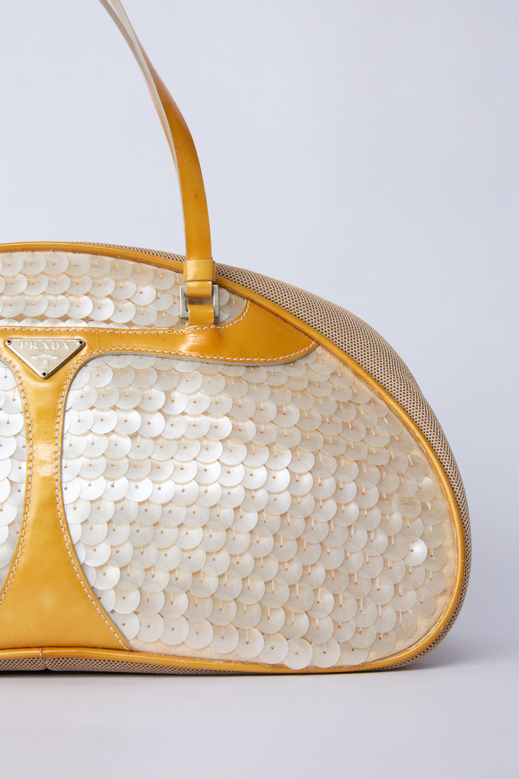 PRADA PEARLESCENT SEQUIN TRIANGLE BOWLER