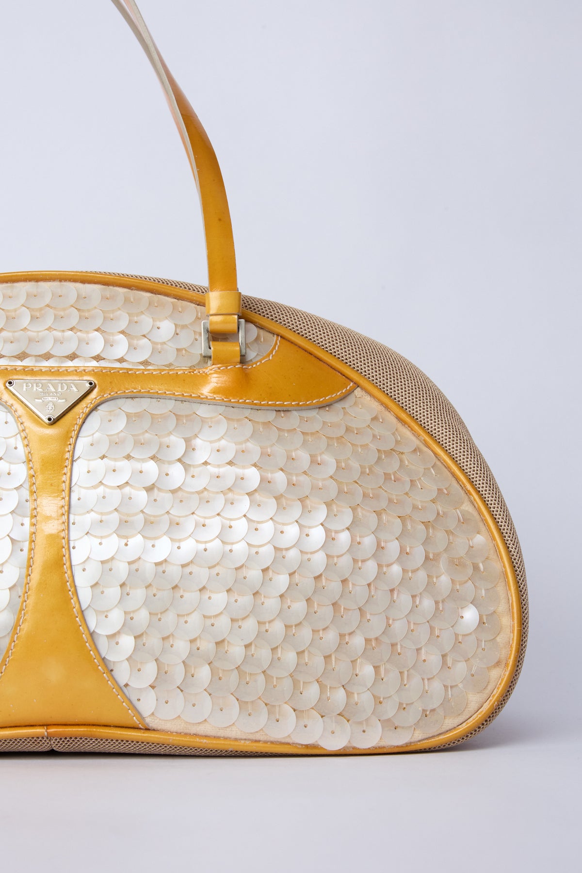 PRADA PEARLESCENT SEQUIN TRIANGLE BOWLER