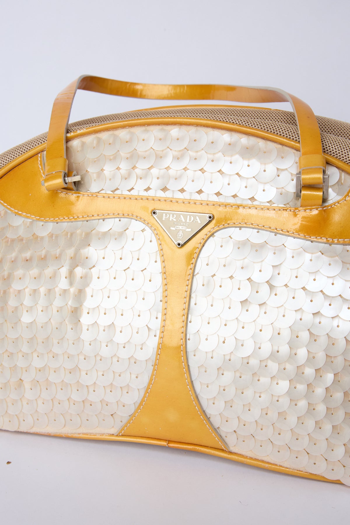 PRADA PEARLESCENT SEQUIN TRIANGLE BOWLER