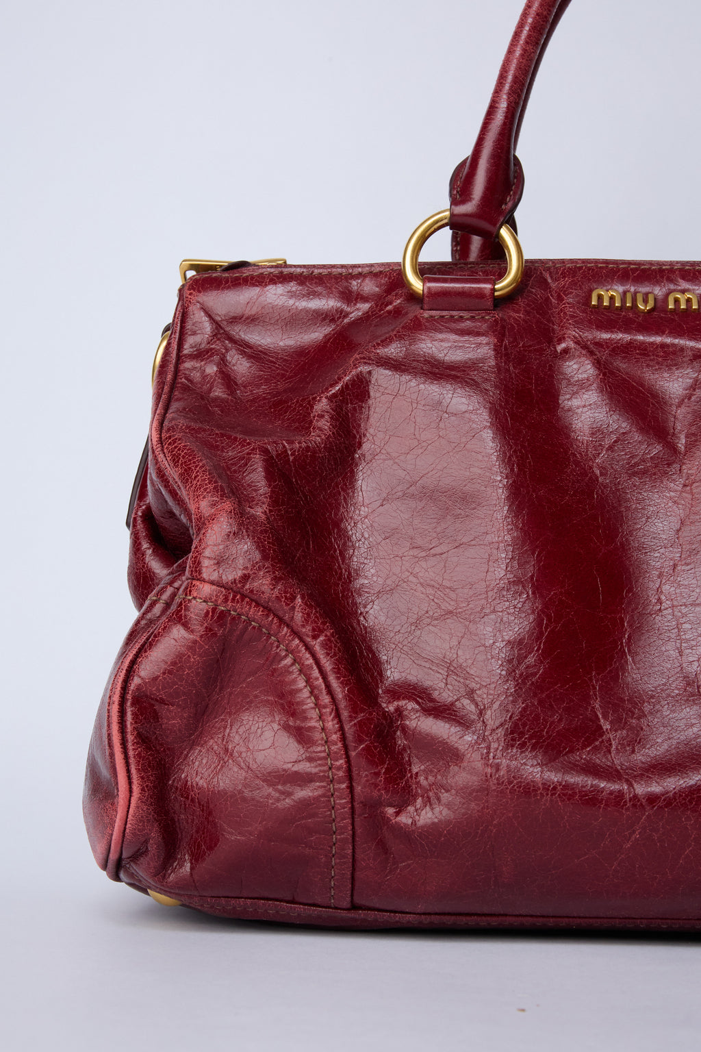 MIU MIU RED VITELLO SHINE TOTE