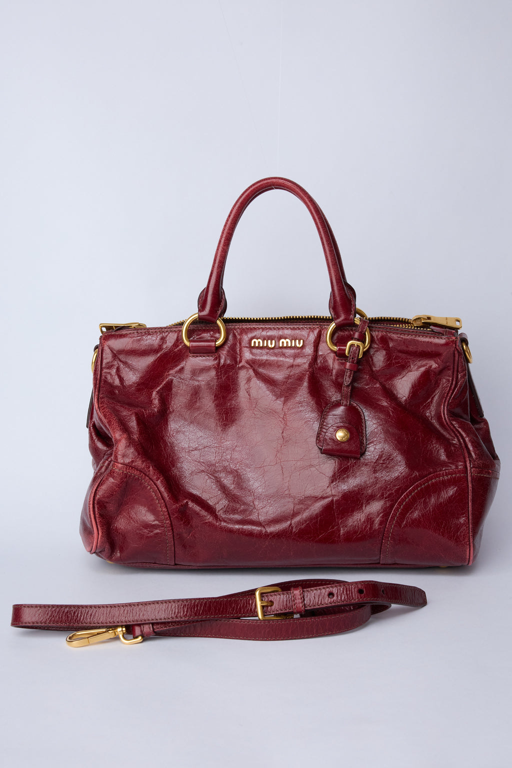 MIU MIU RED VITELLO SHINE TOTE