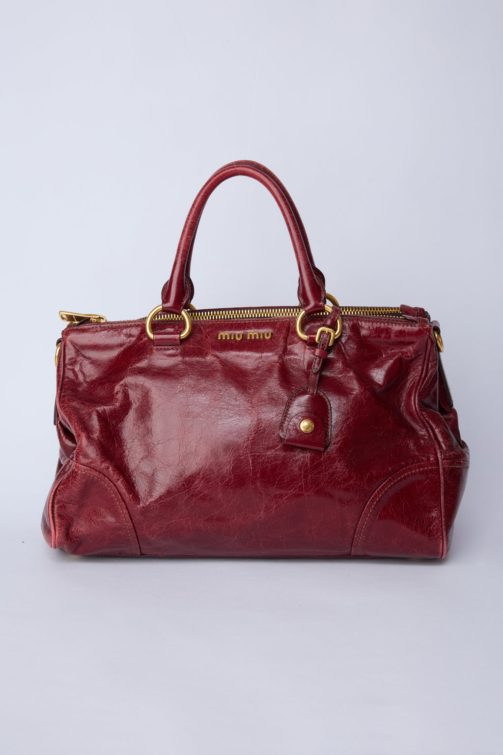 MIU MIU RED VITELLO SHINE TOTE