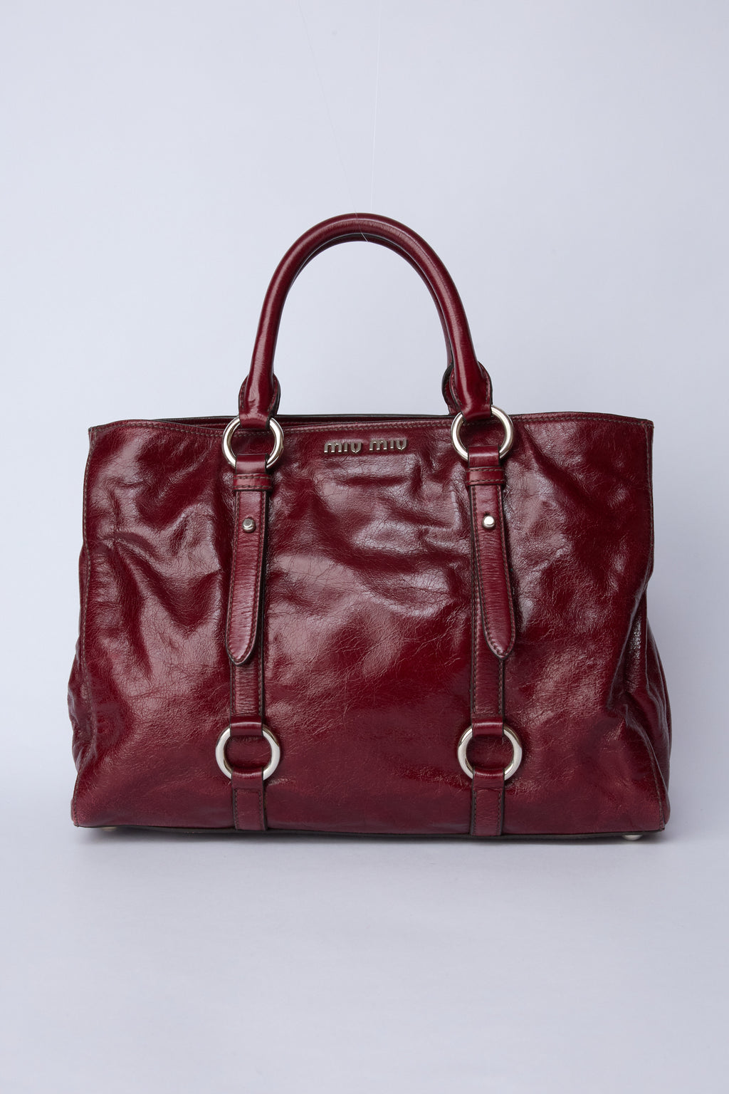 MIU MIU BURGUNDY VITELLO SHINE TOTE