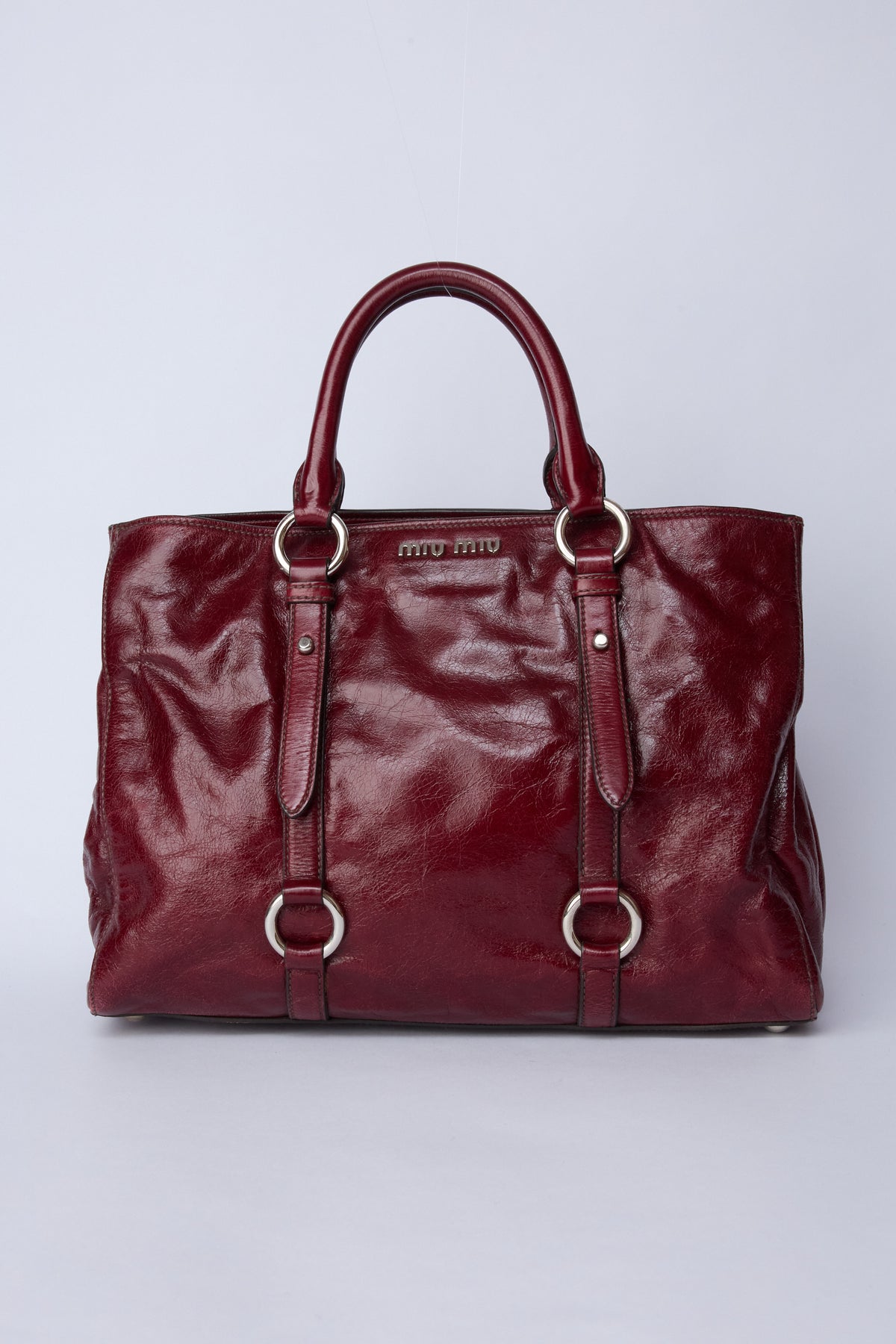 MIU MIU BURGUNDY VITELLO SHINE TOTE