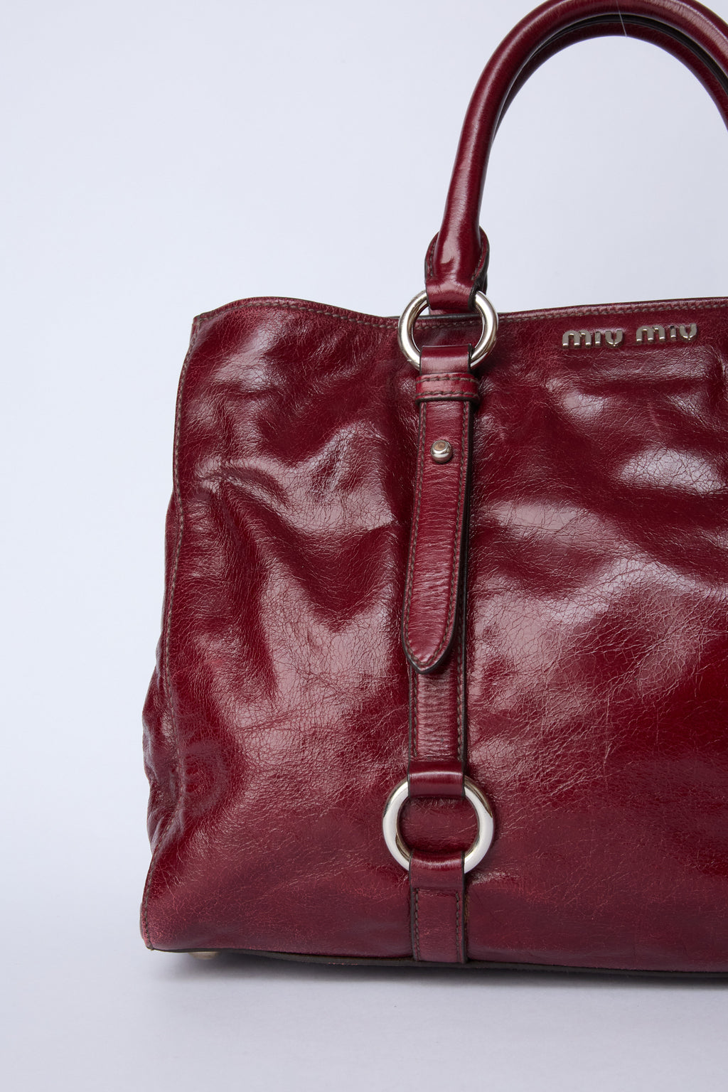 MIU MIU BURGUNDY VITELLO SHINE TOTE