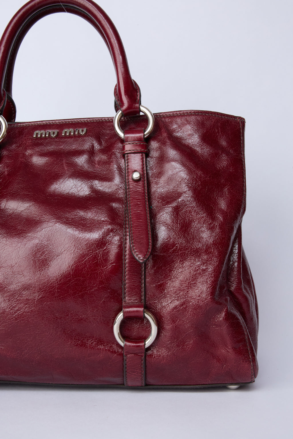 MIU MIU BURGUNDY VITELLO SHINE TOTE