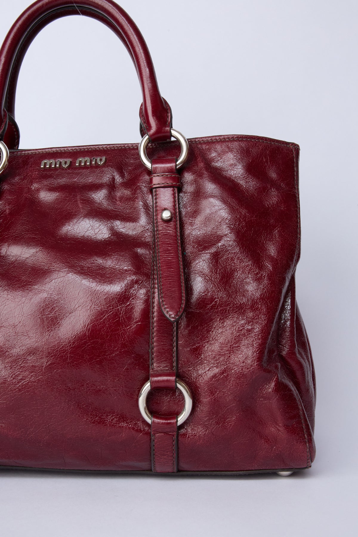 MIU MIU BURGUNDY VITELLO SHINE TOTE
