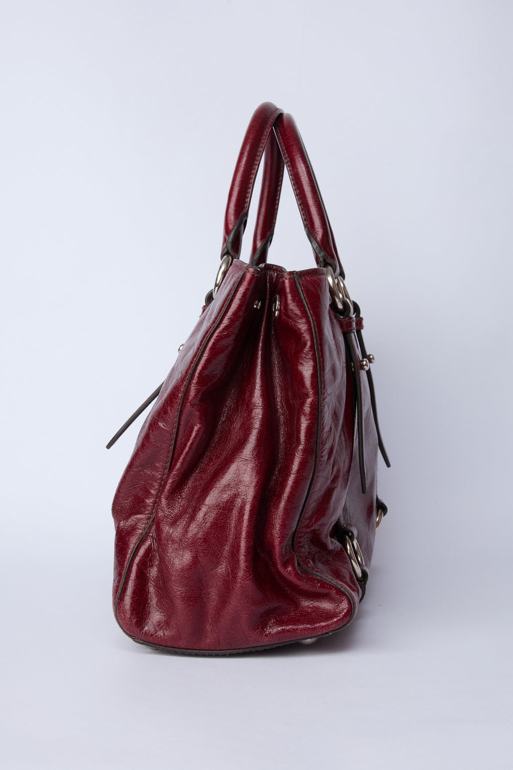 MIU MIU BURGUNDY VITELLO SHINE TOTE