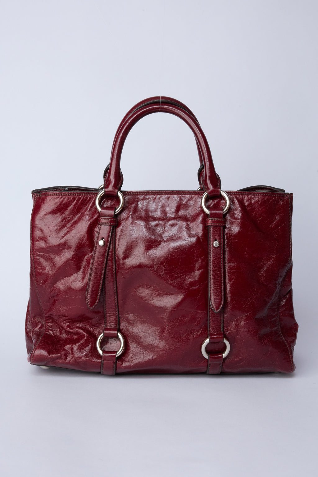 MIU MIU BURGUNDY VITELLO SHINE TOTE