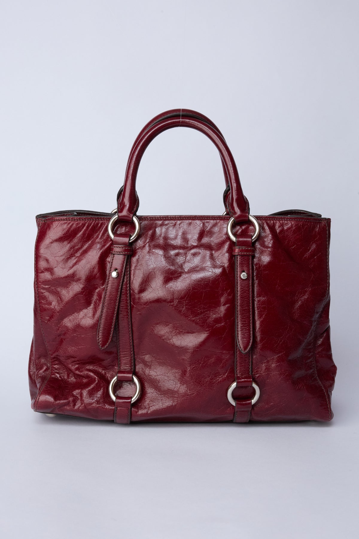 MIU MIU BURGUNDY VITELLO SHINE TOTE
