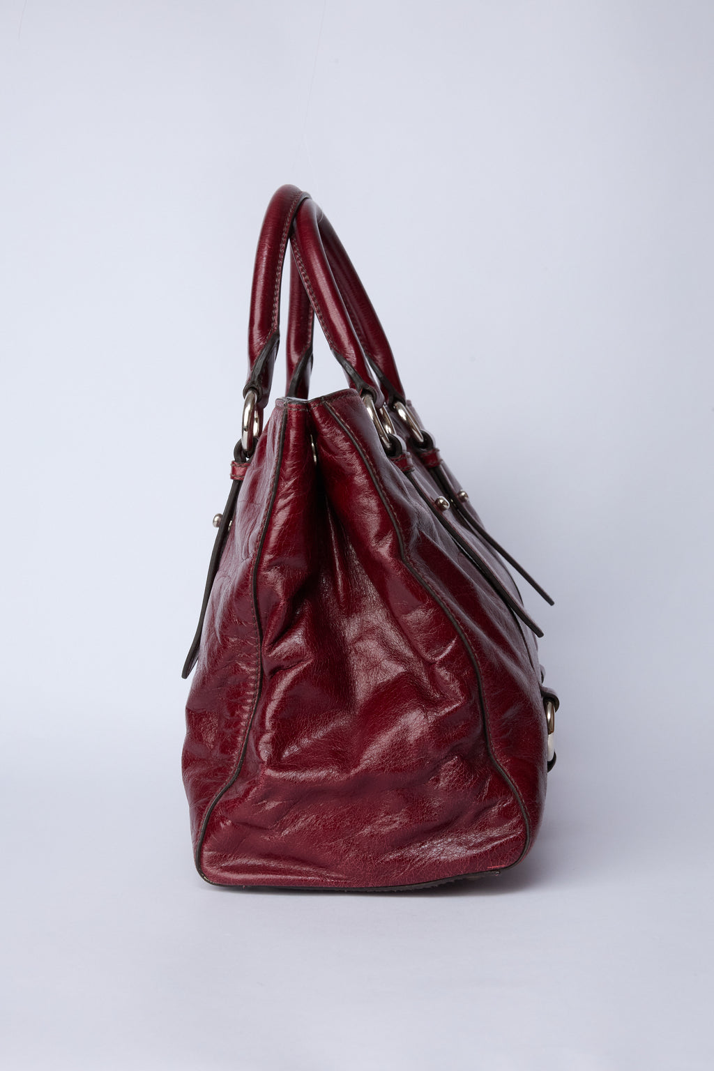 MIU MIU BURGUNDY VITELLO SHINE TOTE