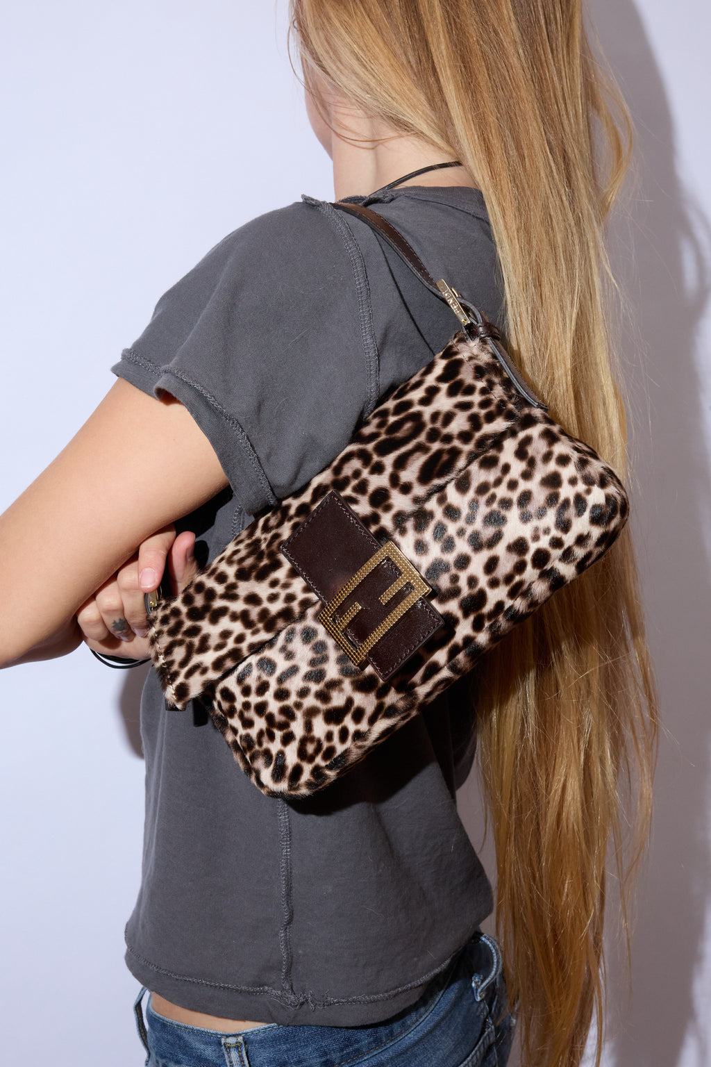 FENDI LEOPARD PONY HAIR BAGUETTE