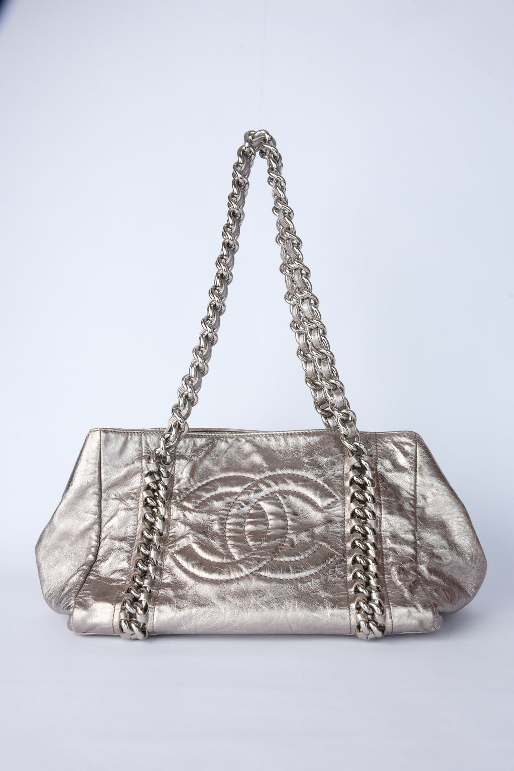 CHANEL METALLIC CHAIN BOWLER BAG
