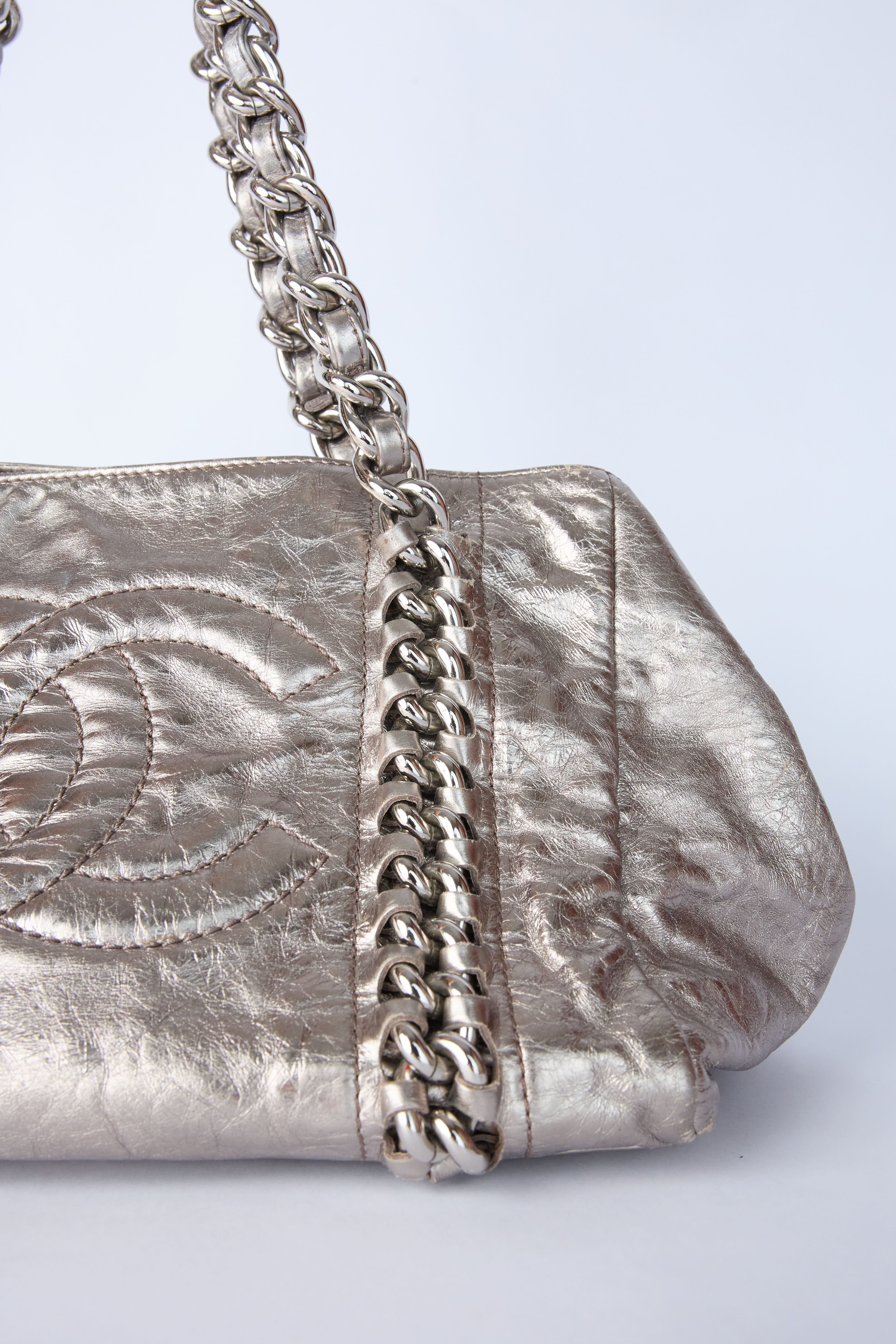 CHANEL METALLIC CHAIN BOWLER BAG