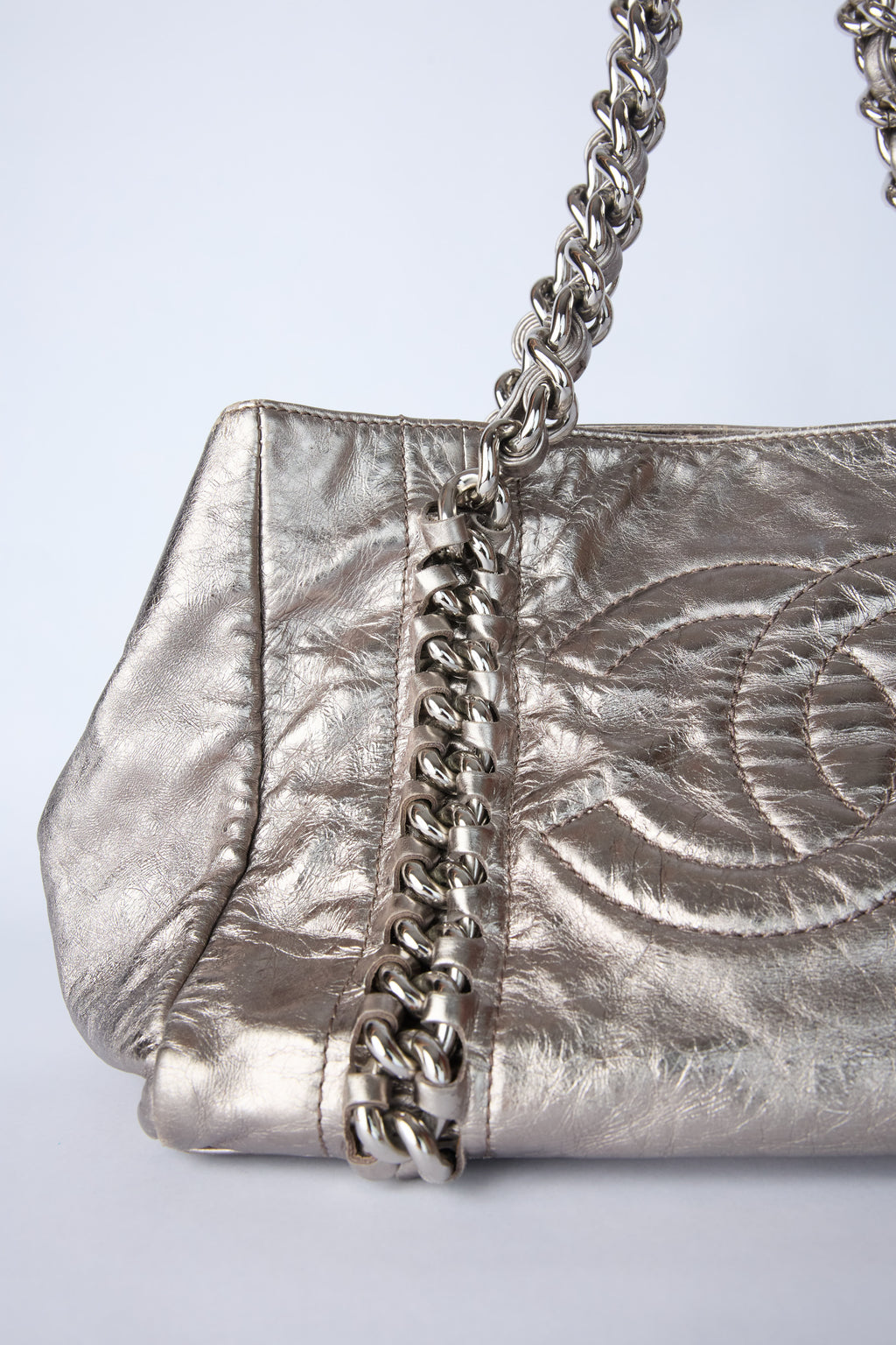 CHANEL METALLIC CHAIN BOWLER BAG