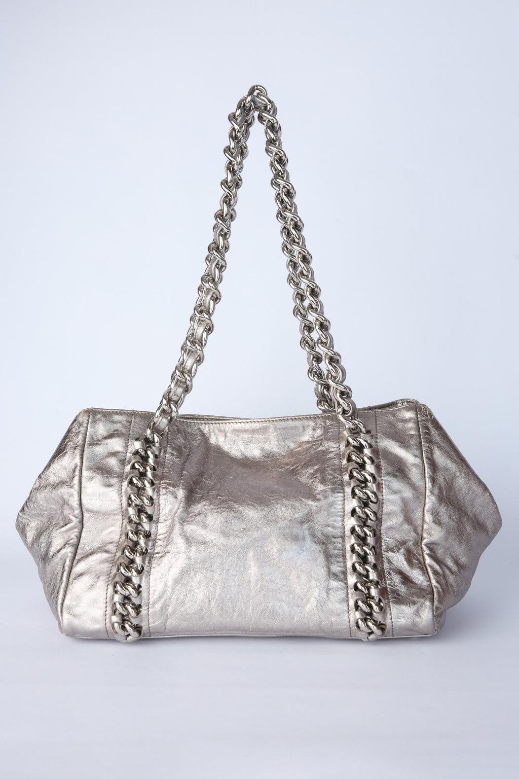 CHANEL METALLIC CHAIN BOWLER BAG