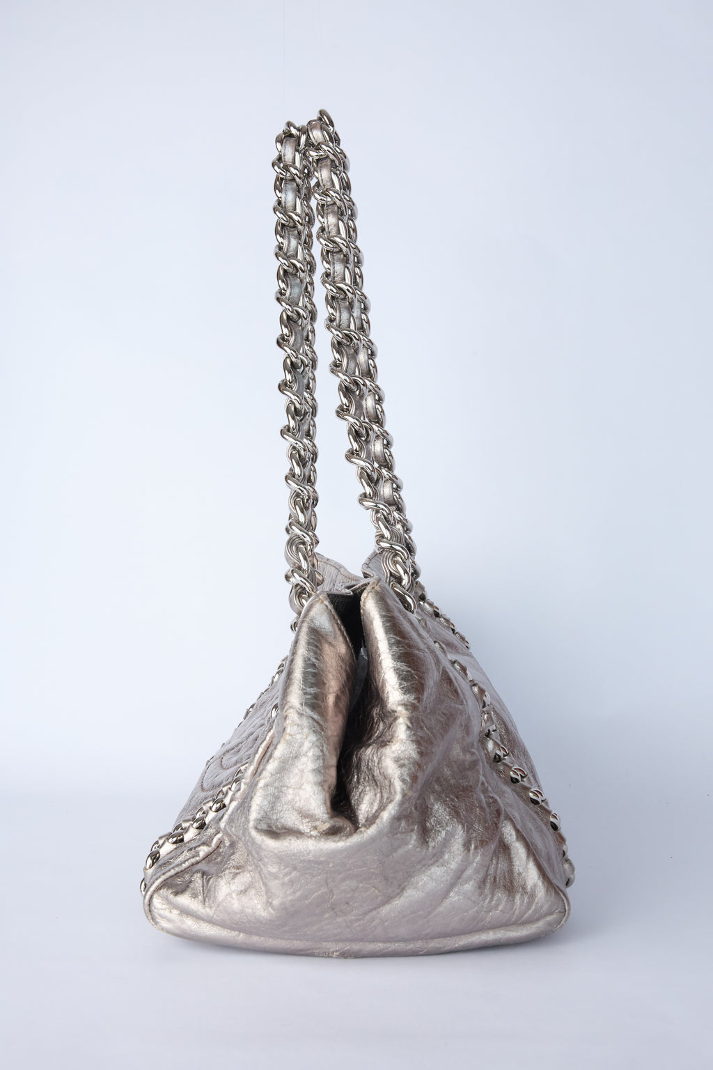 CHANEL METALLIC CHAIN BOWLER BAG