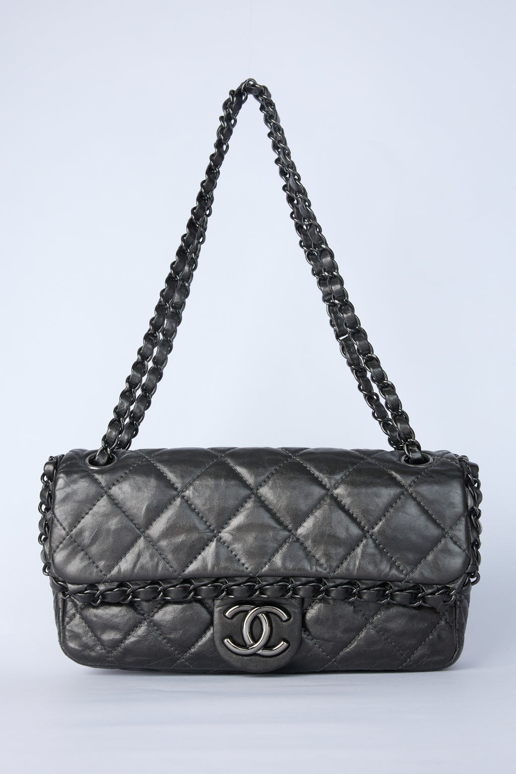 CHANEL GUNMETAL FLAP