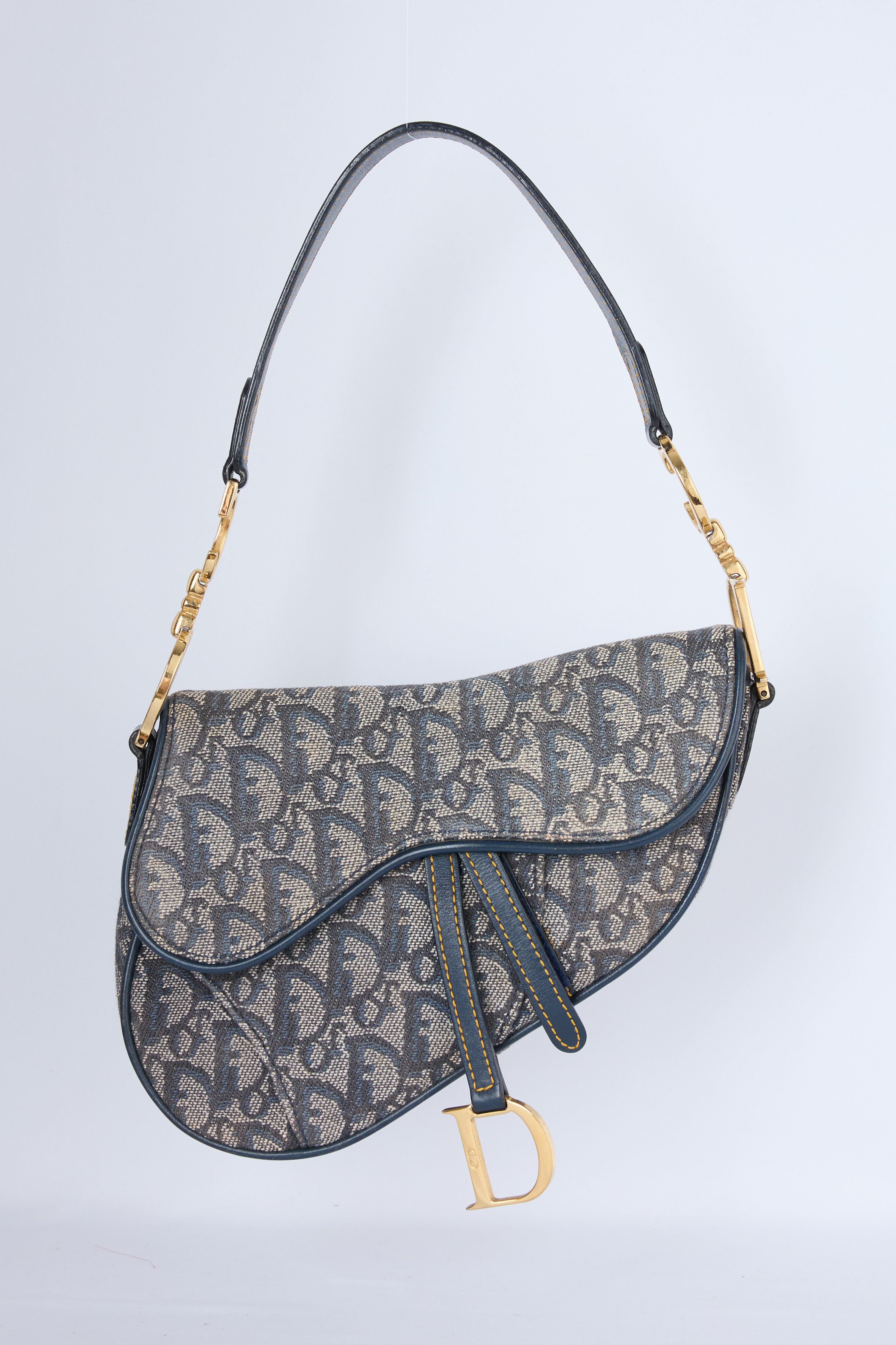 DIOR NAVY OBLIQUE JACQUARD CANVAS MINI SADDLE