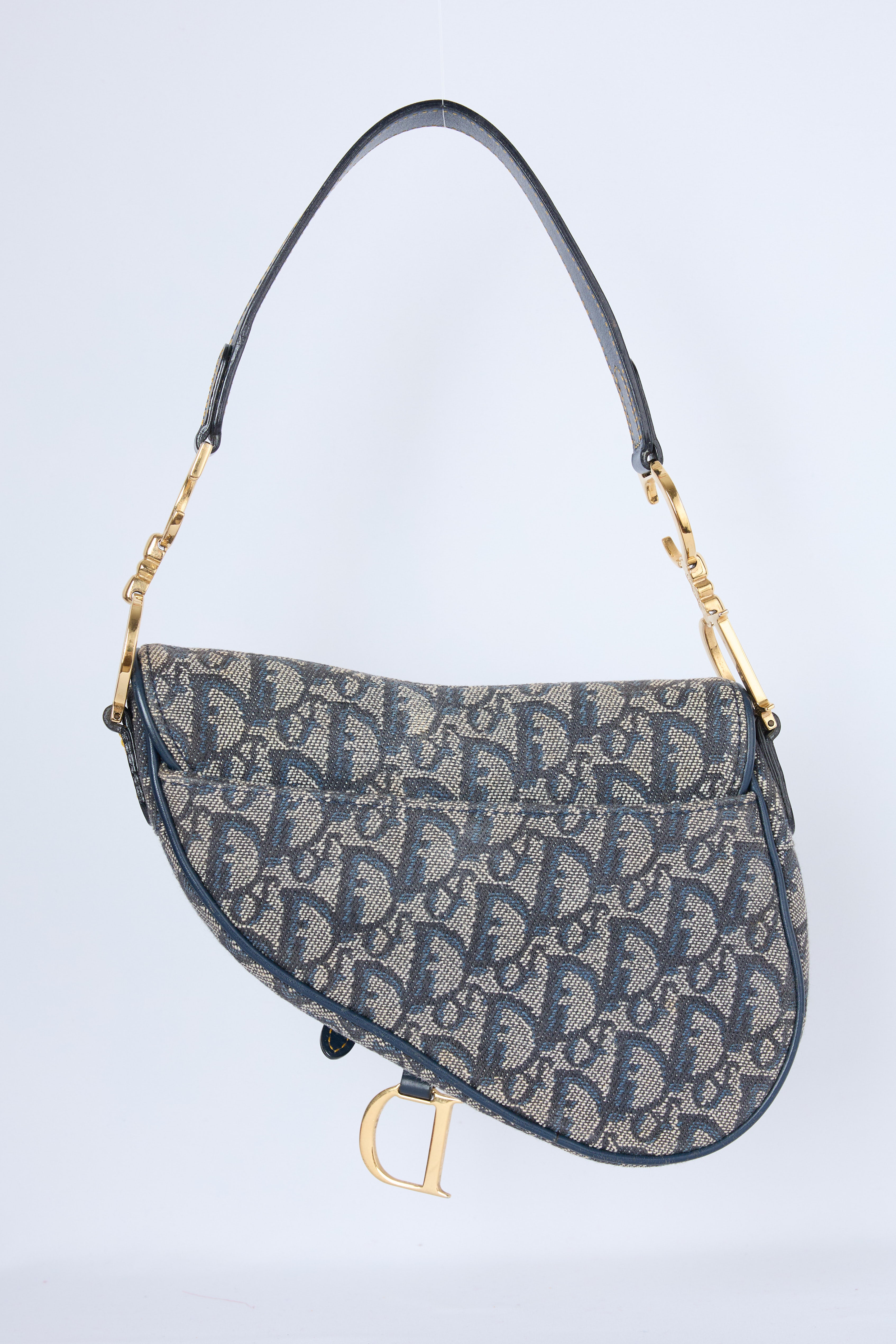 DIOR NAVY OBLIQUE JACQUARD CANVAS MINI SADDLE