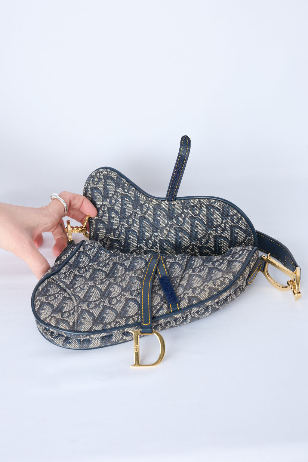 DIOR NAVY OBLIQUE JACQUARD CANVAS MINI SADDLE