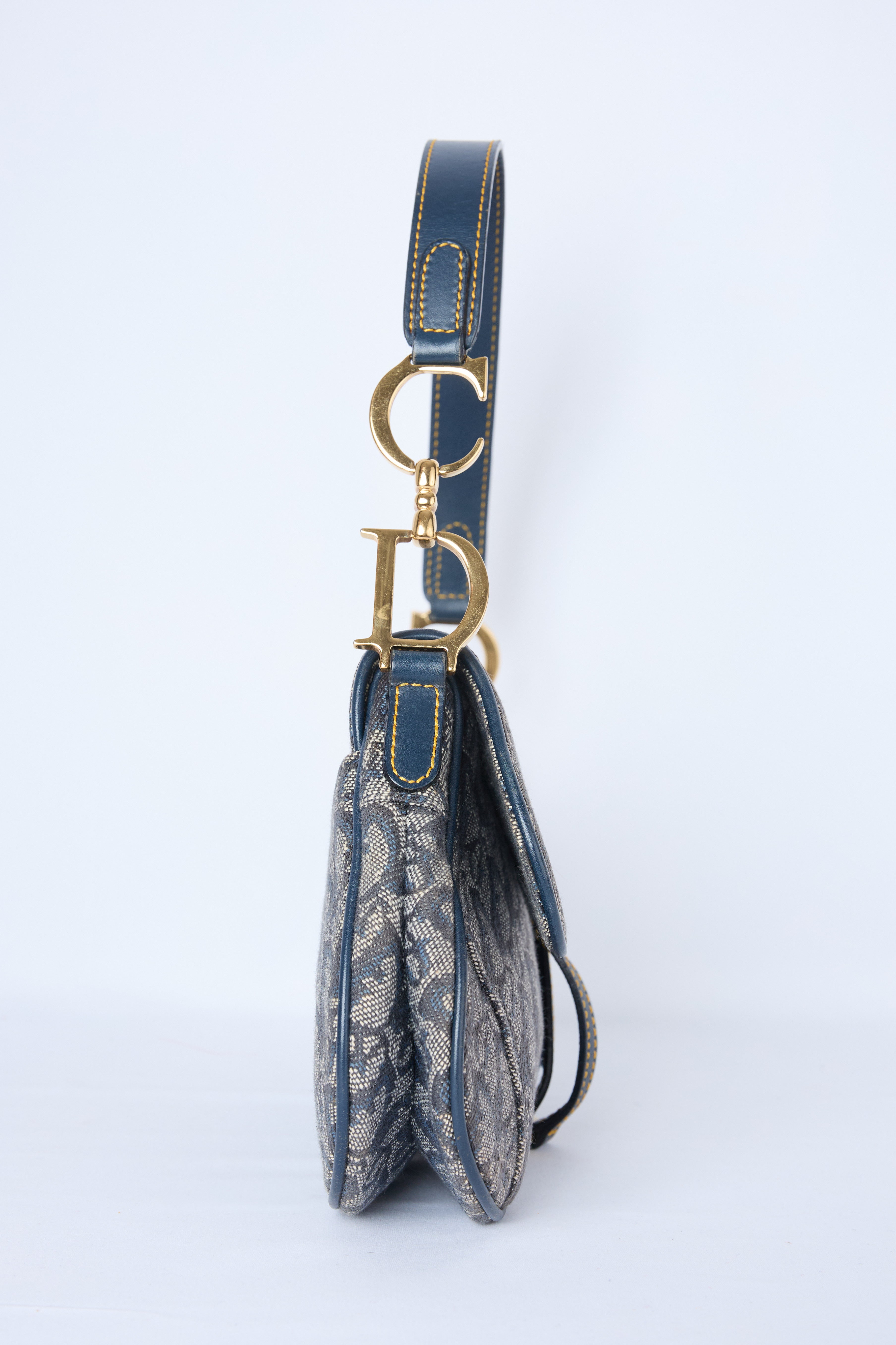 DIOR NAVY OBLIQUE JACQUARD CANVAS MINI SADDLE