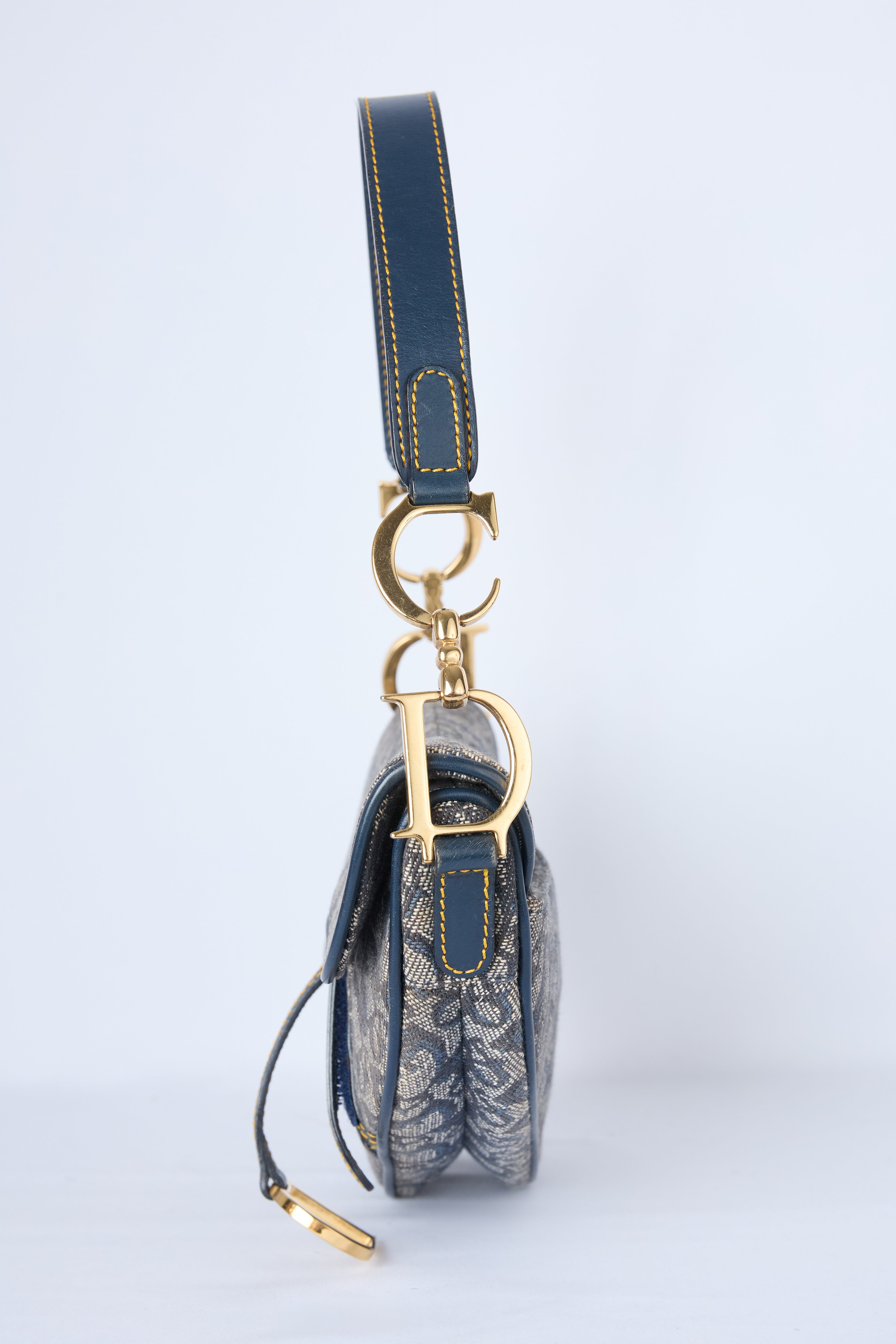 DIOR NAVY OBLIQUE JACQUARD CANVAS MINI SADDLE